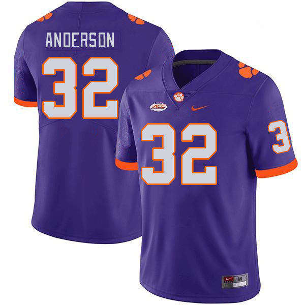 Men #32 Jamal Anderson Clemson Tigers College Football Jerseys Stitched-Purple